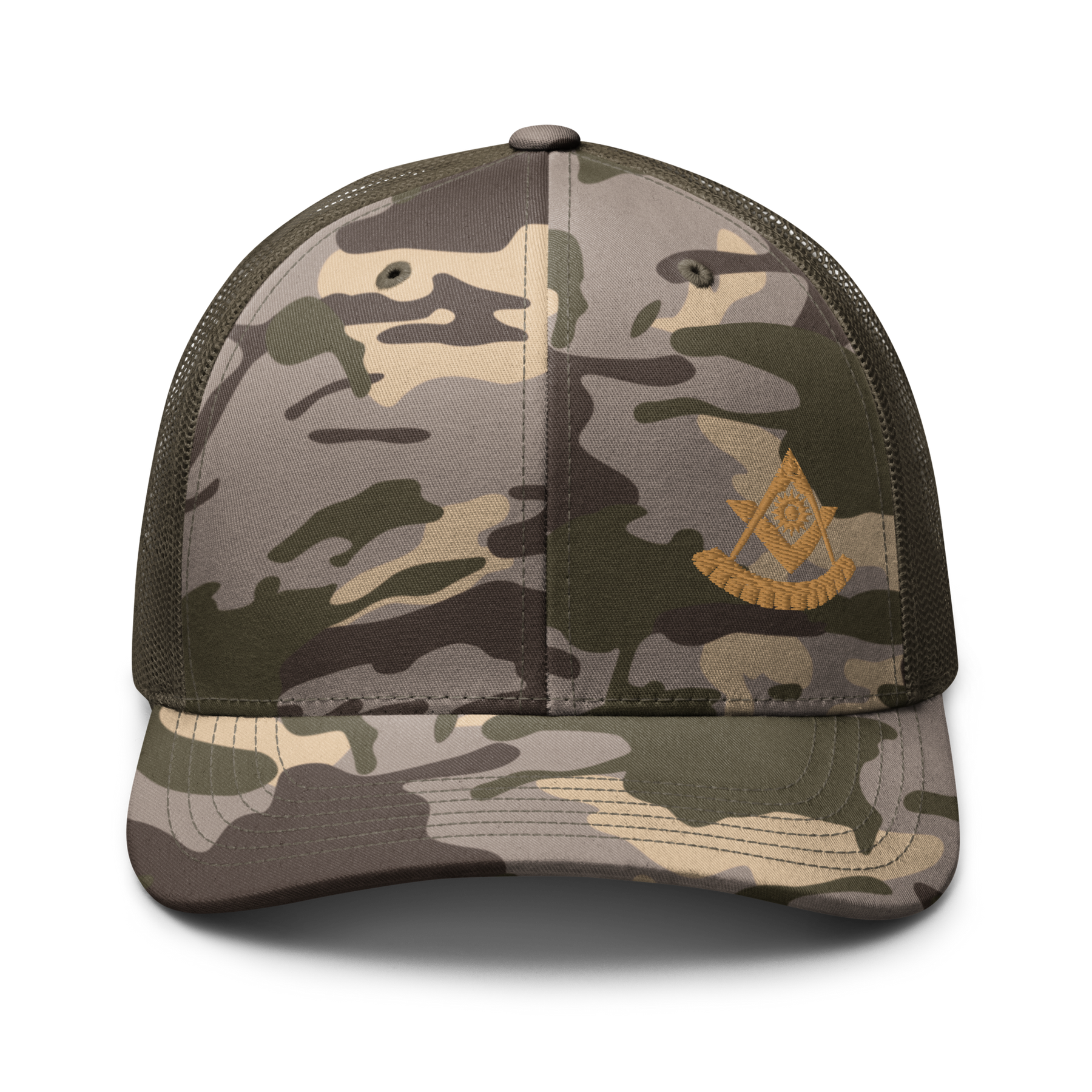 Camouflage Cotton Mesh Trucker Hat – Flat Bill Snapback Cap For Men, Olive Camo